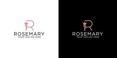 création de logo lettre r et initiales florales dans un style de ligne de luxe vecteur