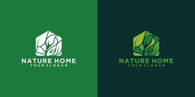 création de logo nature maison verte, concept de feuille en forme de maison vecteur