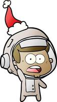 dessin animé dégradé d'un astronaute surpris portant un bonnet de noel vecteur