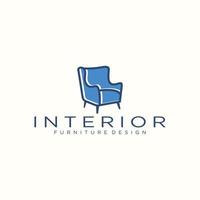 création de logo intérieur avec canapé bleu de style ligne vecteur