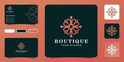 logo de boutique de beauté pour femmes en forme de fleur avec style d'art en ligne et inspiration de carte de visite vecteur