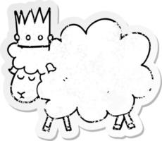 autocollant en détresse d'un mouton de dessin animé portant une couronne vecteur