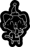 icône de dessin animé d'un chien haletant portant un bonnet de noel vecteur