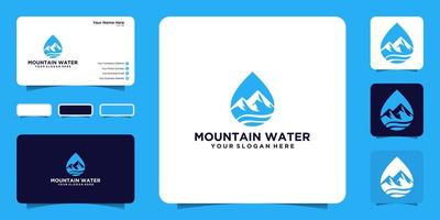 inspiration de conception de logo de goutte d'eau, vagues de la mer et montagnes naturelles avec cartes de visite et symboles d'icônes vecteur