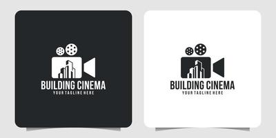 logo de cinéma créatif et création de logo de bâtiment vecteur