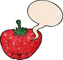 dessin animé fraise et bulle de dialogue dans un style de texture rétro vecteur