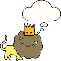 lion de dessin animé avec couronne et bulle de pensée vecteur