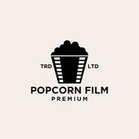 création d'icône logo noir vecteur de film de cinéma pop-corn premium