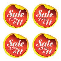 autocollants de vente jaunes avec bulle rouge 15, 25, 35, 45 % de réduction vecteur