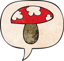 champignon de dessin animé et bulle de dialogue dans un style de texture rétro vecteur