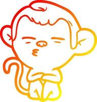ligne de gradient chaud dessinant un singe suspect de dessin animé vecteur