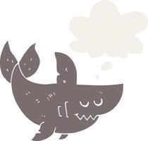 requin de dessin animé et bulle de pensée dans un style rétro vecteur