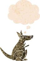 kangourou de dessin animé et bulle de pensée dans un style texturé rétro vecteur