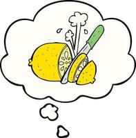 dessin animé en tranches de citron et bulle de pensée vecteur
