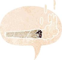 joint de marijuana de dessin animé et bulle de dialogue dans un style texturé rétro vecteur