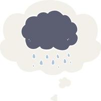 nuage de dessin animé pleuvant et bulle de pensée dans un style rétro vecteur