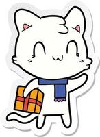 autocollant d'un chat heureux de dessin animé portant une écharpe vecteur