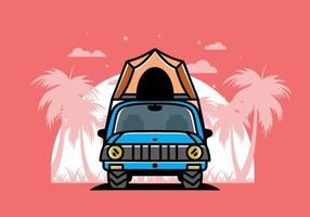 camping sur le toit de la conception d'un insigne d'illustration de voiture vecteur