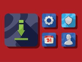 cinq boutons de menu d'applications vecteur