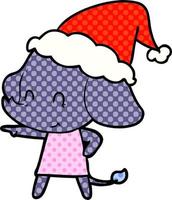 jolie illustration de style bande dessinée d'un éléphant portant un bonnet de noel vecteur