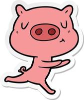 autocollant d'un cochon de dessin animé qui court vecteur