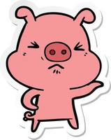autocollant d'un cochon en colère de dessin animé vecteur