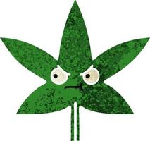 feuille de marijuana de dessin animé de style illustration rétro vecteur