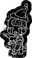 icône de dessin animé en détresse d'un extraterrestre à gros cerveau pleurant et pointant portant un bonnet de noel vecteur