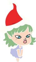 illustration en couleur assez plate d'une fille elfe portant un bonnet de noel vecteur