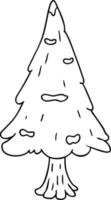 dessin au trait doodle seul arbre couvert de neige vecteur