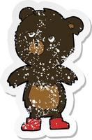 autocollant rétro en détresse d'un mignon petit ours de dessin animé vecteur