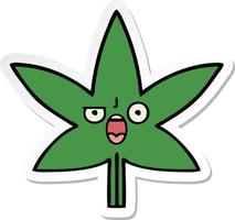 autocollant d'une feuille de marijuana de dessin animé mignon vecteur