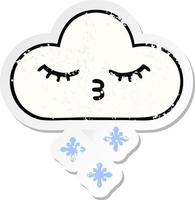 autocollant en détresse d'un joli nuage de neige de dessin animé vecteur