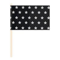 drapeau noir avec des étoiles sur un mât en bois. vecteur