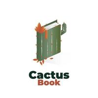 logo d'illustration de livre naturel de cactus vecteur