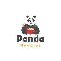 panda manger des nouilles dans un bol rouge logo d'illustration vectorielle vecteur