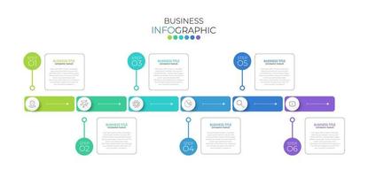 le modèle de conception infographique peut être utilisé pour la présentation, la bannière, le graphique, le flux d'affaires et le diagramme. modèle de chronologie plat moderne avec 6 options, pièces, étape pour le processus. modèle abstrait. vecteur