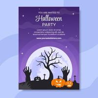modèle d'invitation de fête de nuit d'halloween illustration plate de dessin animé dessiné à la main vecteur
