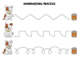 tracer des lignes pour les enfants. chien mignon et nourriture. pratique de l'écriture. vecteur