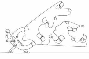 robot de dessin à une seule ligne utilisant un gros aimant pour attirer de l'argent. développement technologique futur. intelligence artificielle et apprentissage automatique. illustration vectorielle graphique de conception de dessin en ligne continue vecteur