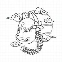 Coloriage masque kitsune japonais, illustration vectorielle eps.10 vecteur