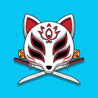 Masque kitsune japonais avec épée katana, illustration vectorielle eps.10 vecteur