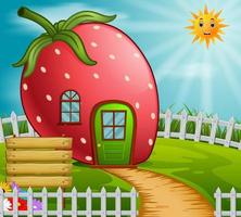 maison aux fraises dans le jardin vecteur
