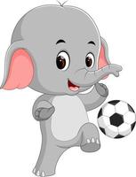 dessin animé drôle d'éléphant jouant au football vecteur