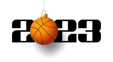 basket 2023 bonne année. carte de voeux de sport avec ballon de basket doré sur fond de luxe. illustration vectorielle. vecteur