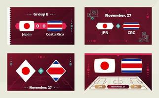 match japon vs costa rica. match de championnat du monde de football 2022 contre des équipes sur le terrain de football. fond d'introduction au sport, affiche finale de la compétition de championnat, illustration vectorielle de style plat vecteur