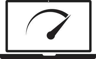 icône d'ordinateur portable de test de vitesse sur fond blanc. signe d'ordinateur portable de vitesse de test. symbole d'optimisation de la vitesse. style plat. vecteur
