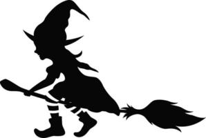 silhouette de sorcière volant sur balai vecteur