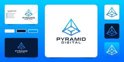 technologie de connexion de données logo et carte de visite inspirés de la pyramide vecteur