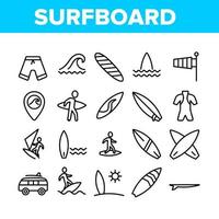 icônes d'éléments de collection de planche de surf set vector